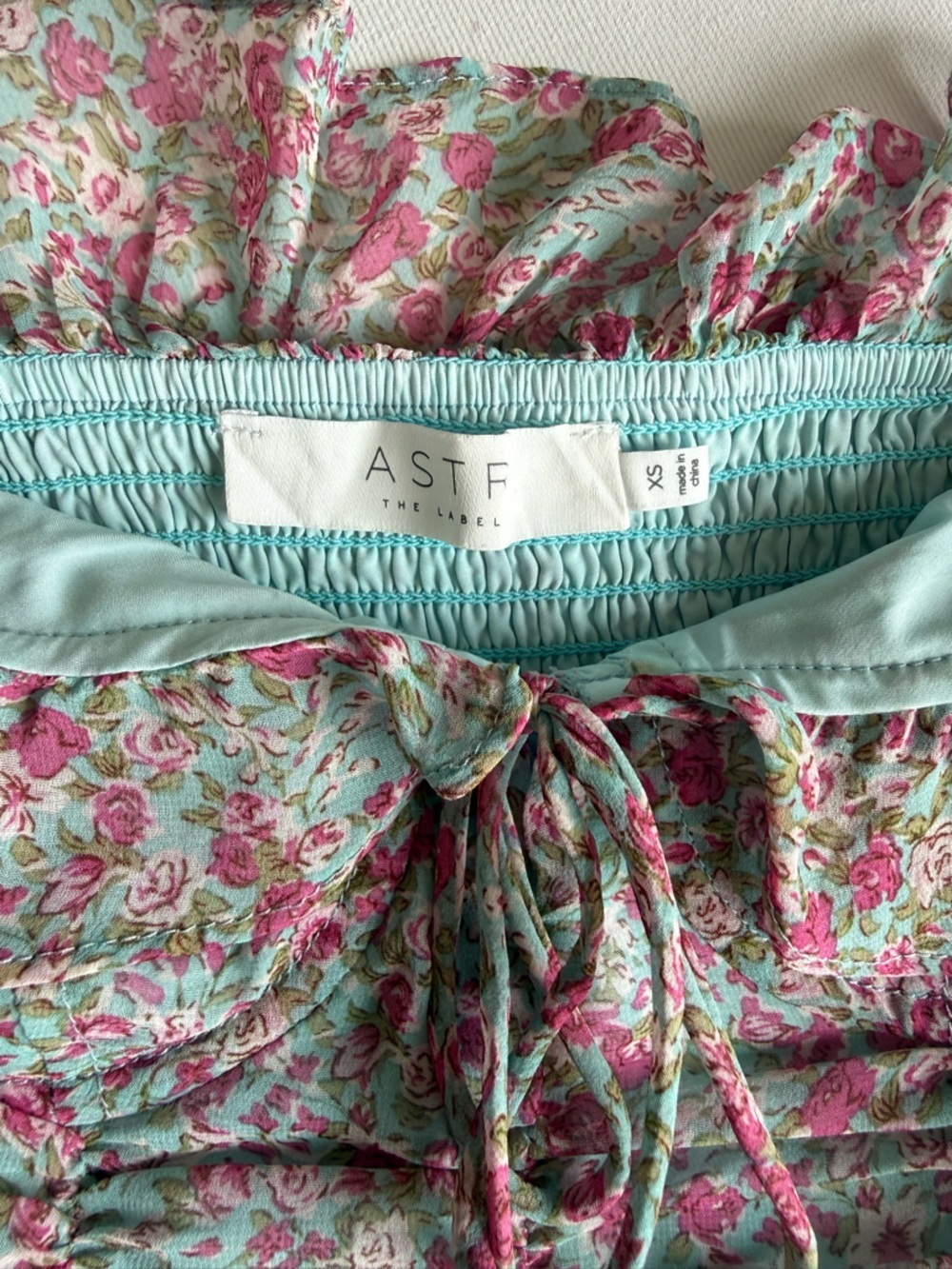 Astr Floral Ruched Midi Dress in Pink & Mint - Picture 6 of 10